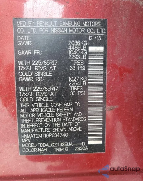 2016 Nissan Rogue S from USA, damaged, VIN KNMAT2MT1GP634740